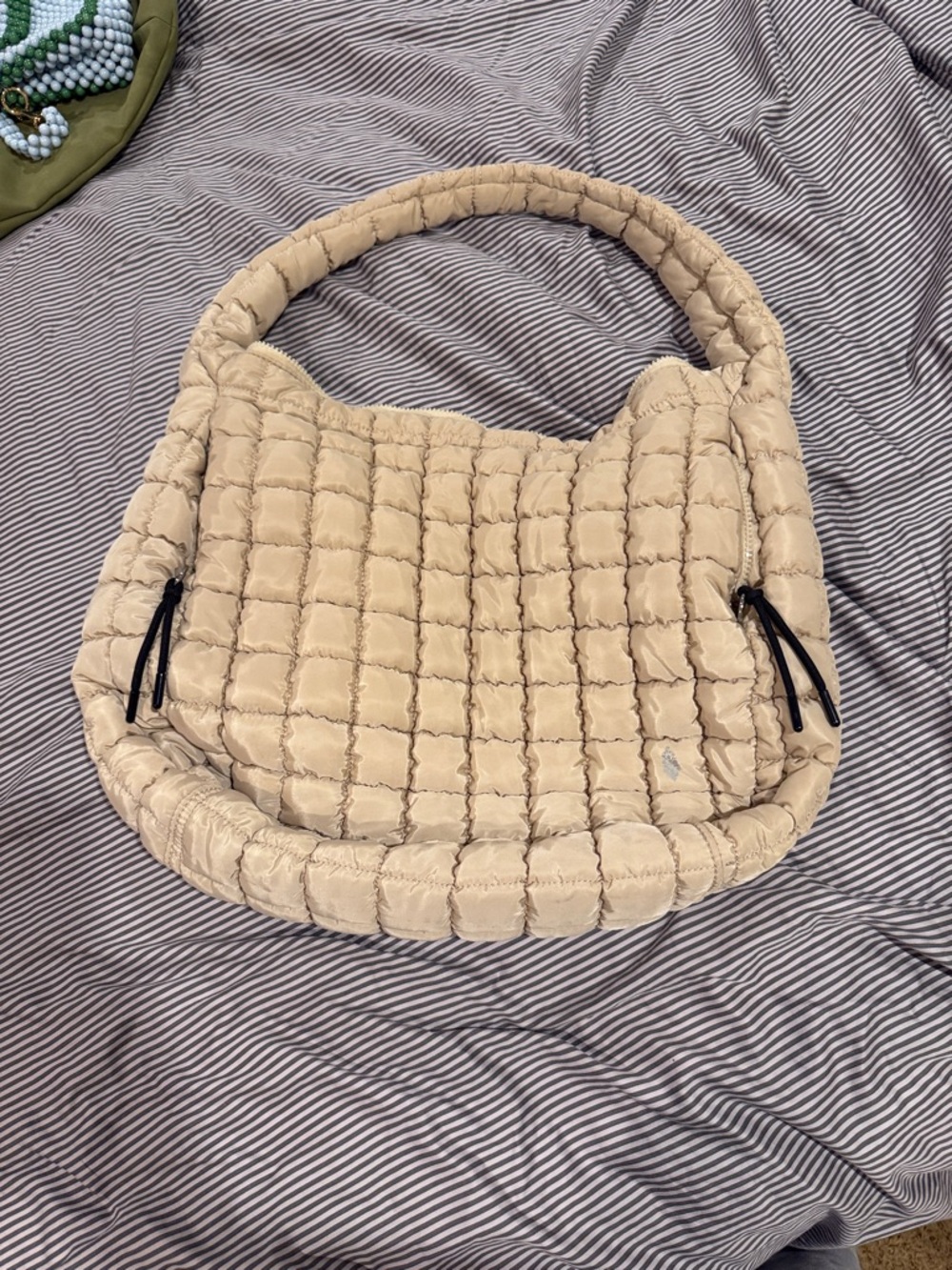 Free People Quilted Padded Satchel in Beige
